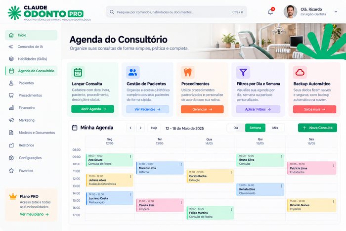 Agenda do consultório dentro do Claude Odonto PRO